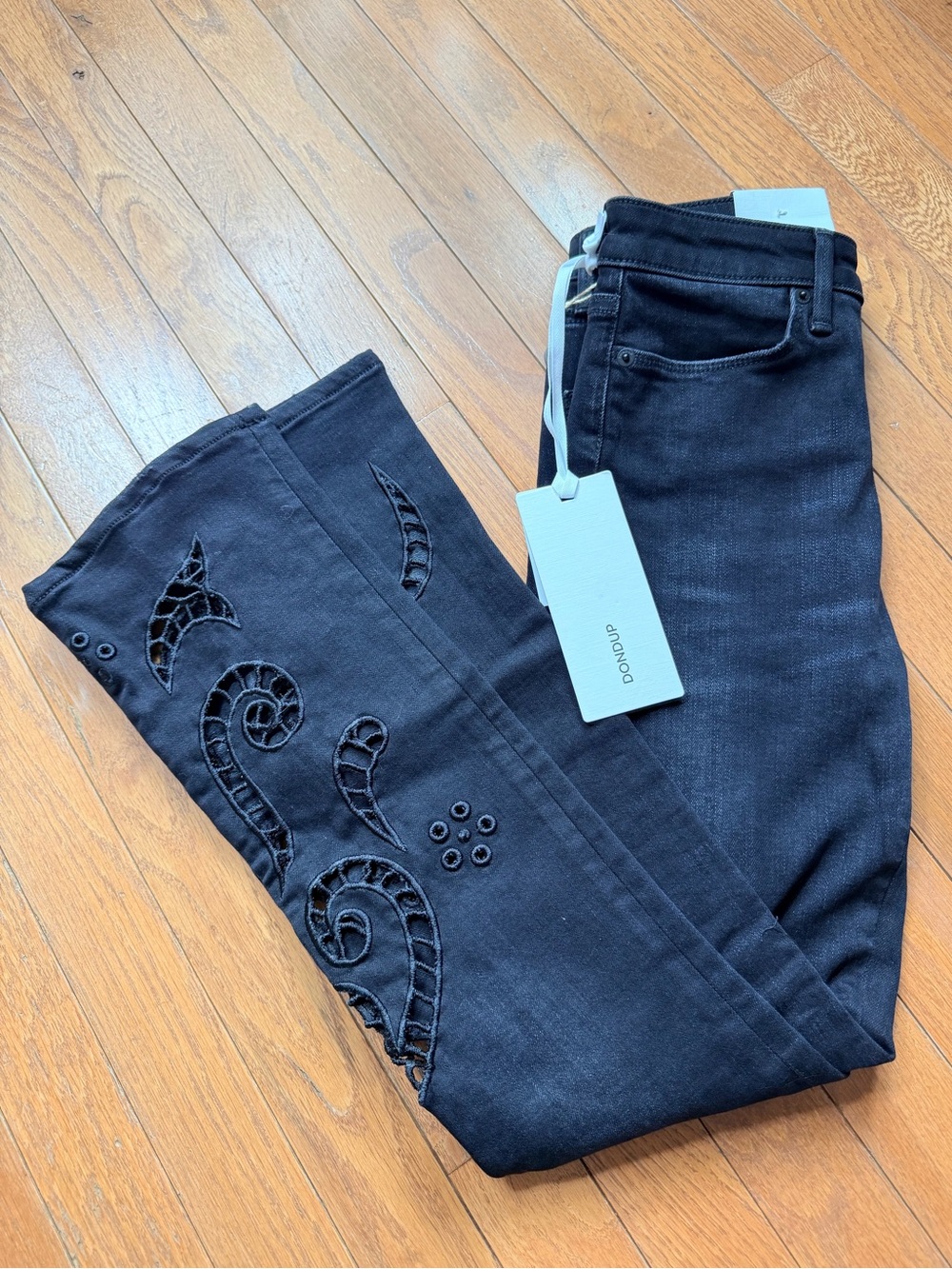 Dondup Black Skinny Jeans with Cutout Embroidered Detail
